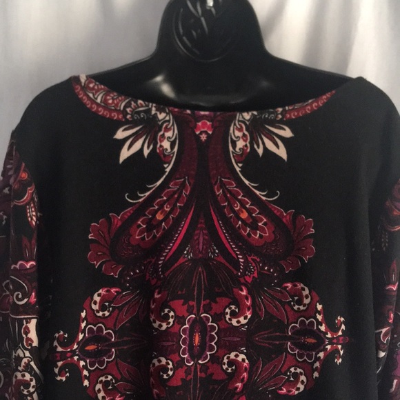 Dressbarn Burgandy/Black Printed Dress - Picture 3 of 4